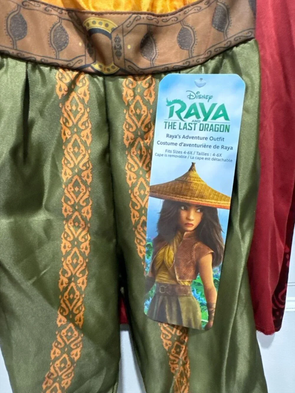 Disney Raya And The Last Dragon Adventure Outfit Costume Size 4-6X Removable Cap